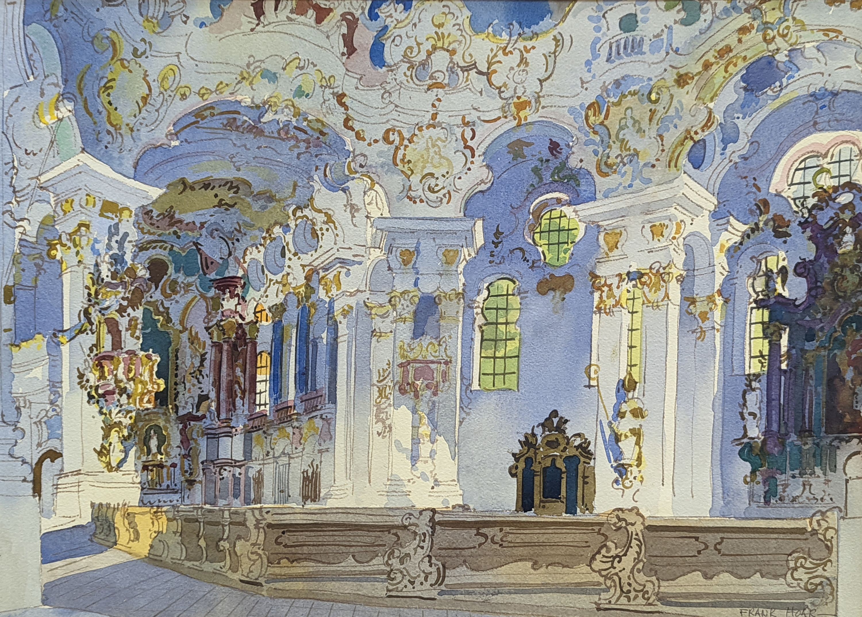 Frank Hoar (1909-1976), watercolour, Palace interior, signed and inscribed 'Wies 1972', 36 x 51cm